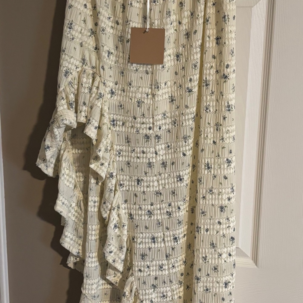 Floral Ruffle Skirt in Cream and Blue